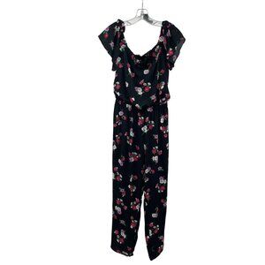Express Womens Floral Jumpsuit Short Sleeve Black/Multi Size Small
